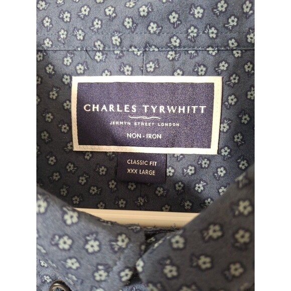 Charles Tyrwhitt Shirt Mens 3XL Blue Floral Non Iron Long Sleeve Button Up - Picture 3 of 8